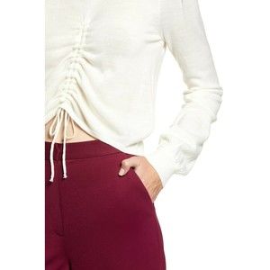 Cropped Ivory Cowl-Neck Drawstring Sweater
